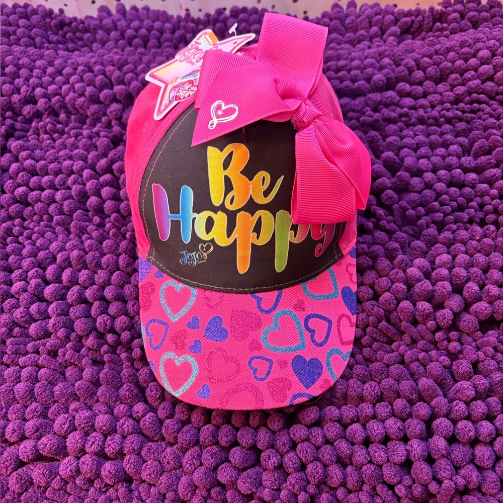 JoJo Siwa Pink and Black Cap with Rainbow 'Be Happy' Design